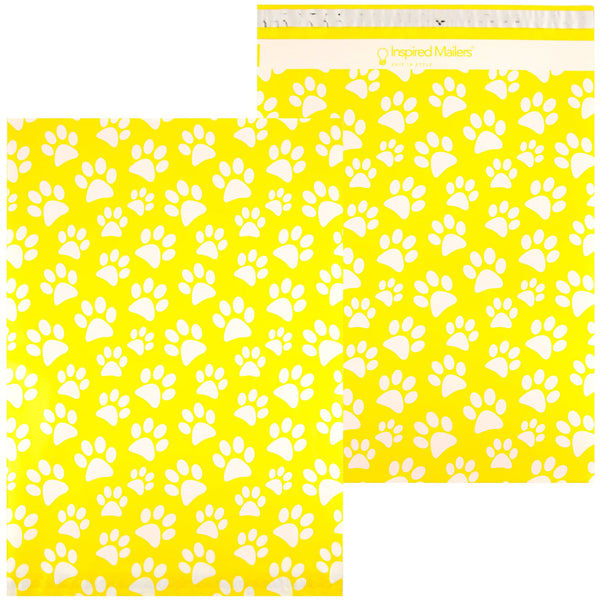 Inspired Mailers Flat Poly Mailers Yellow Paw Prints - 14.5x19
