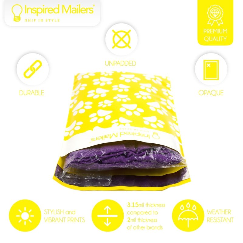 Inspired Mailers Flat Poly Mailers Yellow Paw Prints - 6x9