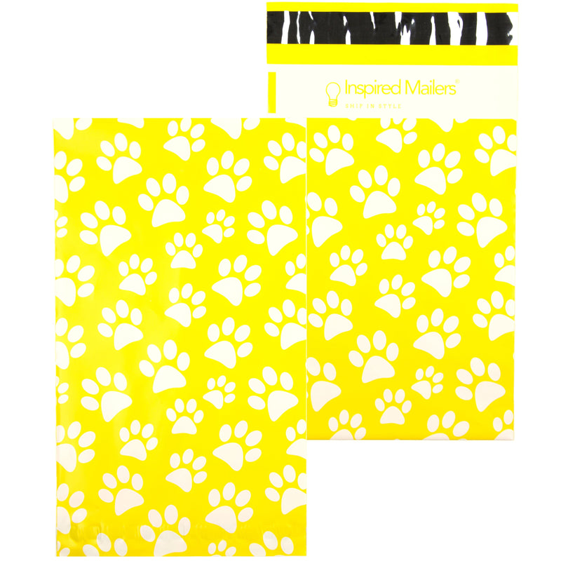 Inspired Mailers Flat Poly Mailers Yellow Paw Prints - 6x9