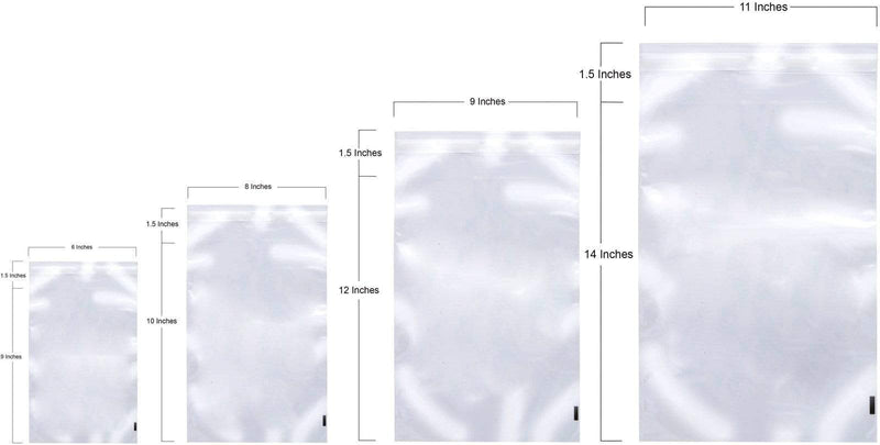 Holly Poly Bags - 400 Industrial Strong Clear Poly Bag Combo Set - 100 Bags  Per Size - 6x9, 8x10, 9x12, 11x14 - Super Strong Seal with Suffocation