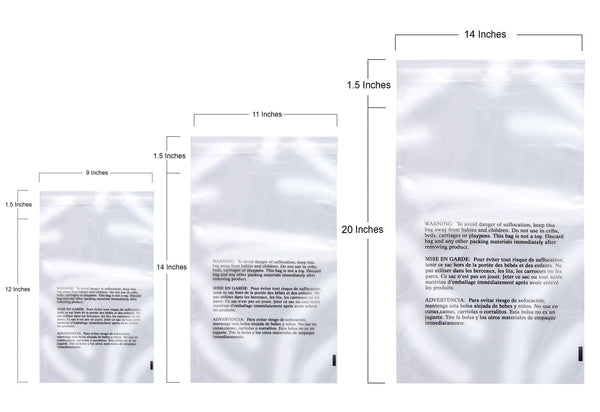 Retail Supply Co Supplies Clear Poly Bags - Suffocation Warning - Self Seal - Combo Pack - 9x12", 11x14", 14x20"