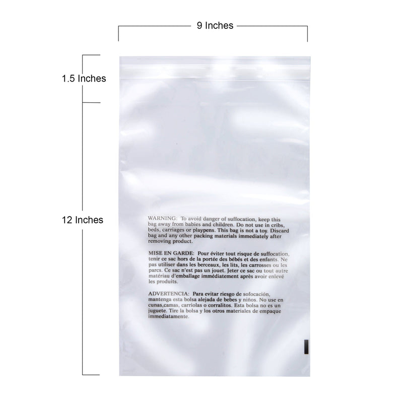 Retail Supply Co Supplies Poly Bags - Suffocation Warning - Self Seal - 9x12"